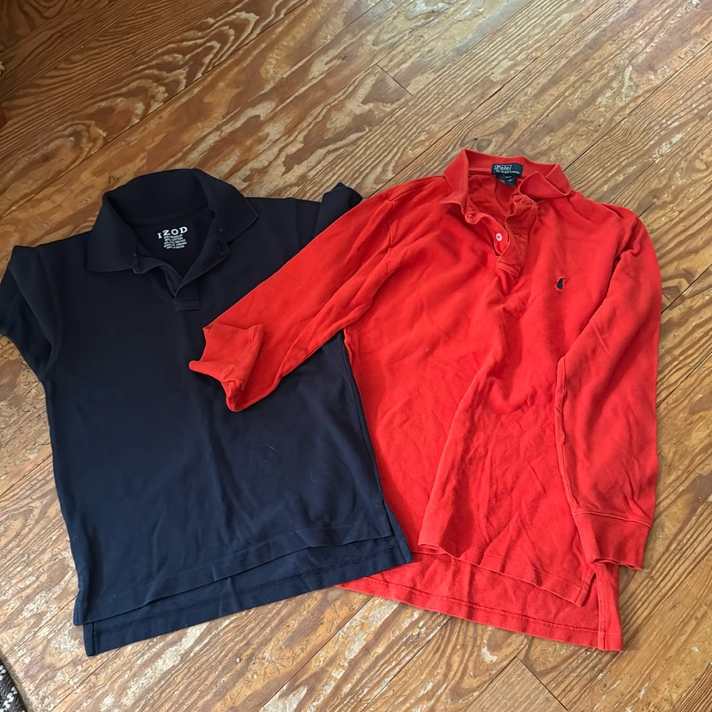 TWO items IZOD Navy short sleeve polo and Ralph Lauren Orange Long sleeve polo